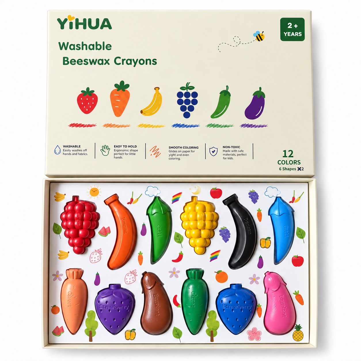 12-Color Fruit & Vegetable Crayons