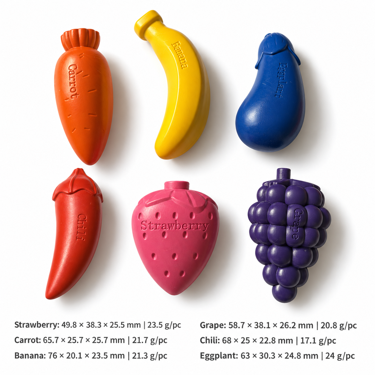 YIHUA fruit and vegetable shaped crayons with dimensions and piece weights